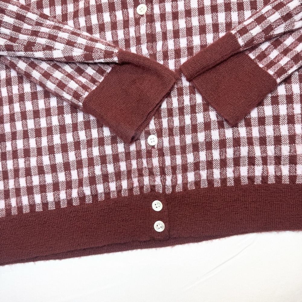 J. Crew Women 100% Italian Cashmere Sweater Cardigan L Featherweight Red Gingham - Picture 9 of 14